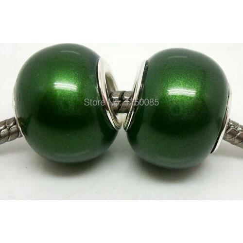50Pcs Army Green Imitation Pearl European Lampwork Glass Beads Fit European Bracelet & Necklace LGB269-5