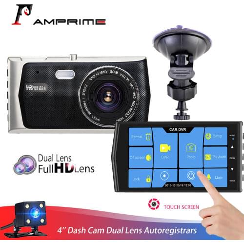 AMPrime Car DVR recorder Touch Screen 4'' Dash Cam Dual Lens Night Vision Autoregistrars video Recorder With Rearview Camera