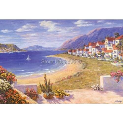 Free shipping mediterranean Seascape canvas print oil painting printed on canvas home wall art decoration pictures