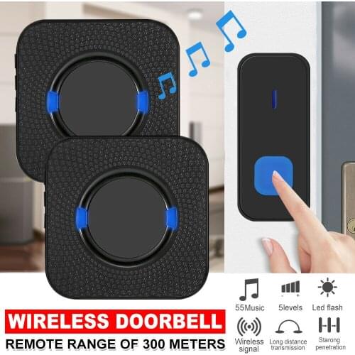 Wireless Door Bell Waterproof 300m Range Home Wall Plug In Doorbell 55 Chimes Home Security EU US Pulg Button Doorbell
