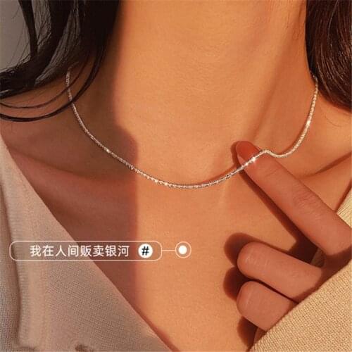 Shiny Silver Gypsophila Necklace High Sense Necklace Fashion Stacking Clavicle Chain Female Simple Temperament Neck Chain
