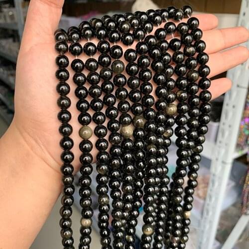 Natural Stone Beads Smooth Gold Obsidian Round Loose Beads For Jewelry Making DIY Bracelet Charms Accessories 15.5" 6/8/10mm