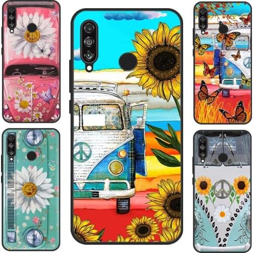 Hippie Peace Bus and Sunflower Case For Huawei P30 P20 P40 Pro Mate 10 20 Lite Nova 5T P Smart Z 2019 Honor 9X 8X 8A 10i