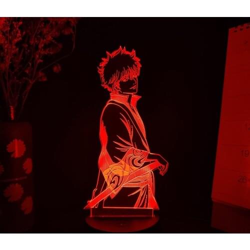 GINTAMA Figure Sakata Gintoki 3D Illusion Lamp Manga Art Deco Lighting Decoration Bedroom Bedside Workspace Computer Desk Setup