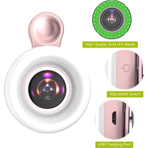 SLOJP Selfie Ring Light, 2-in-1, 15 x Macro Lens w/ 9 Light Modes, USB Rechargeable Circle Clip-on Selfie Fill Light for tiktok