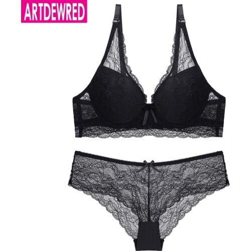 Sexy Hollow Lace Bralet Women Push Up Bra Sets Print Bra And Panty French Romantic Intimate Underwear Set