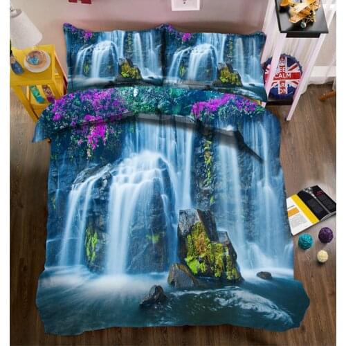 Blue waterfall bedding sets high quality 3D bedsheet Duvet Cover Pillowcase Twin king size Queen Bed Linen California king
