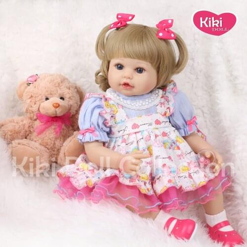 Reborn Toddler Doll Toy Lifelike Vinyl Princess Baby With Teddy Bear Cloth Body Alive Bebe Girl Birthday Gift