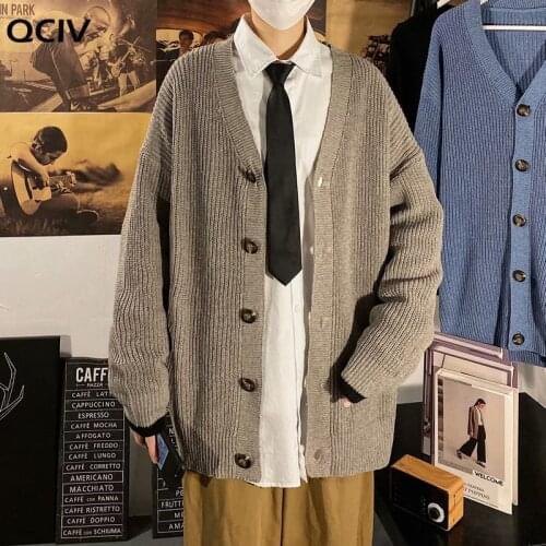Men Cardigan Winter Couples Solid Vintage Simple Knitted Sweaters Male Casual Daily Cozy Loose Students Korean Style Ins Chic