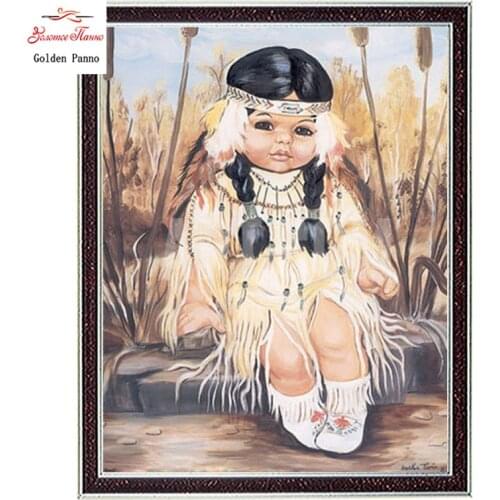 Golden Panno,Needlework,DIY DMC Cross stitch,Sets For Embroidery kit 14ct unprinted cotton thread Cherokee Child Cross-Stitching