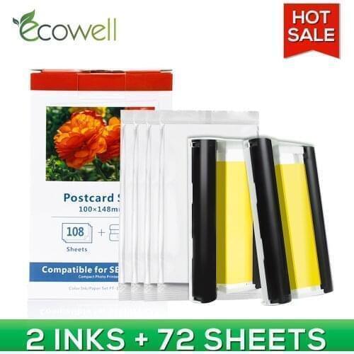 ECOWELL 2 ink Cassette KP 108 IN KP 36IN Photo Paper Set Compatible for Canon Selphy CP1200 CP1300 CP900 CP910 PHOTO printer