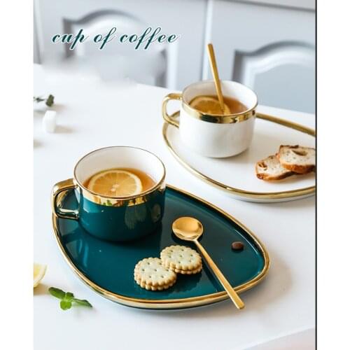 Exquisite Coffee Cup Set, European Style Small Lluxury Painted Phnom Penh Ceramic Home AfternoonTea Cup Tea Set With Snack Tray