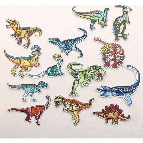 Dinosaur Embroidery Patches for Clothing DIY Stripes Appliques Clothes Stickers Iron on Animals Badges