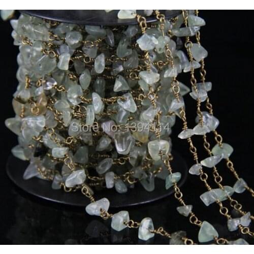 Natural Chiltonite Quartz Chips Beaded Chain, Wire Wrapped Chip Beads DIY Chain