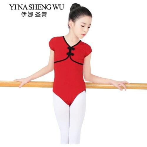 Ballet Dance Clothes Childrens New Practice Clothes Ballet Chinese Style Retro Buckle Short Sleeve Gymnastics Leotard Dancewear