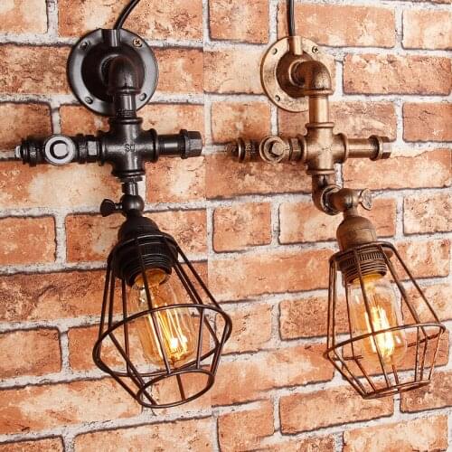 New Fashion Wroguht Iron Water Pipe Wall Lamp Vintage Aisle Lights Loft Iron Wall Lamps Edison Incandescent Coffee Light Bulb