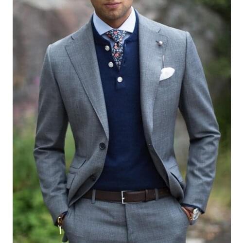 Latest Coat Pant Designs 2020 Grey Casual Business Men Suit Tuxedo 2 Piece Set Party Dress Groom Suit Men Suit For Wedding