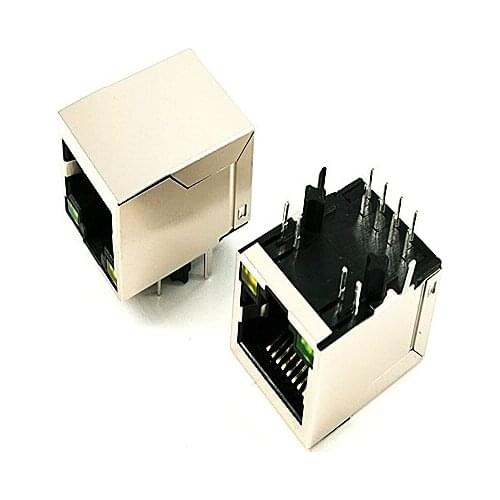 Free Shipping 10pcs/LOT RJ45 socket 90 degree 13F-60FGYDPNW2NL horizontal 100M with transformer with light network port
