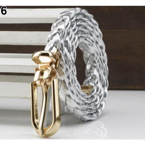 50% Hot Sales Women Buckle Strap Waistband Braided Faux Leather Vivid Narrow Thin Waist Belt