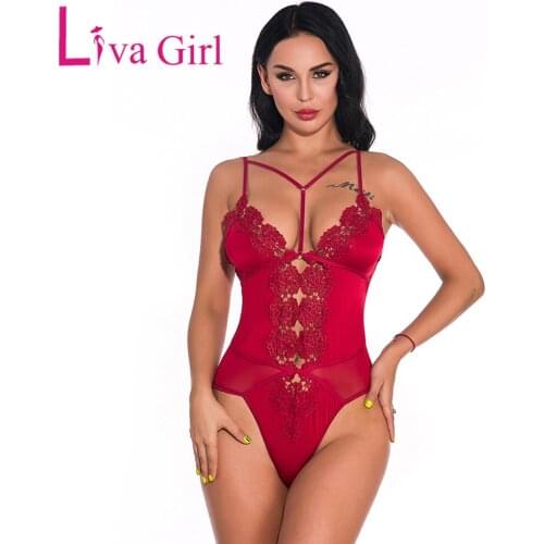 LIVA GIRL Sexy Lace Hollow Out Bodysuit Woman 2021 Summer Bedtime Solid Collor Underwear Female Sling Mesh Bodycon Jumpsuit