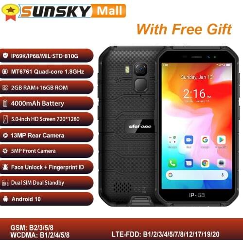 Ulefone Armor X7 Rugged Phone 2GB 16GB Waterproof Face ID Fingerprint ID 4000mAh Battery 5.0 inch Android 10.0 4G NFC OTG