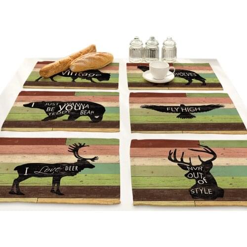 Cartoon Animal Printed Fabric Drink Coasters Cup Placemat Bowl Stripe Letter Elk Deer Wolf Design Kitchen Nordic Accessories