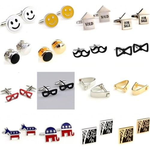 Smile Face SOLD FOR SALE Studs Bow Moustache Glasses Bamboo Cufflink Cuff Link 1 Pair Free Shipping Big Promotion