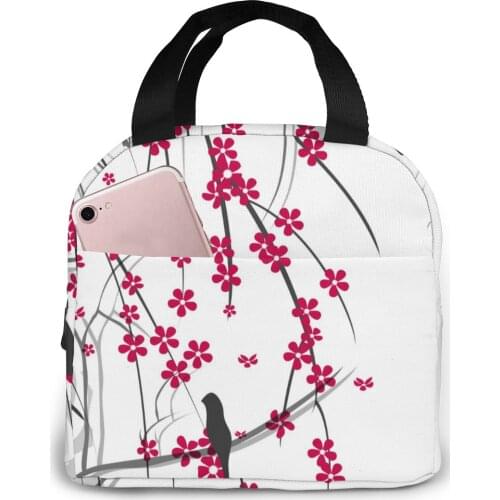 Spring Cherry Tree With Birds Cooler Lunch Box Portable Insulated Lunch Bag Thermal Food Picnic Lunch Bags