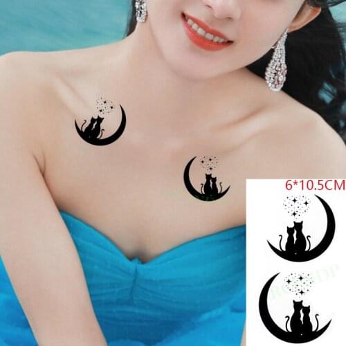 Waterproof Temporary Tattoo Sticker Black Cat Star Moon Lunar Body Art Flash Tattoo Fake Tattoo for Women Men