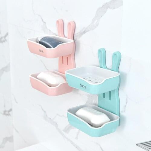 Soap Box, Household Double-Layer Soap Dish Wall-Mounted Storage Case for Bathroom Washbasin, Pink/Green