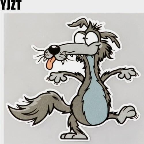YJZT 13.4CM×12.1CM Car Sticker Happy Cartoon Wolf Dancing PVC Decal 11C-0488