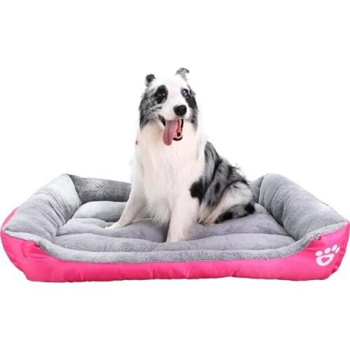 1pcs Dog Paw Print Square Dog Bed Long Plush Double Color Pet Beds Cat Mat for Little Medium Large Pets Super Soft Sleeping Mats