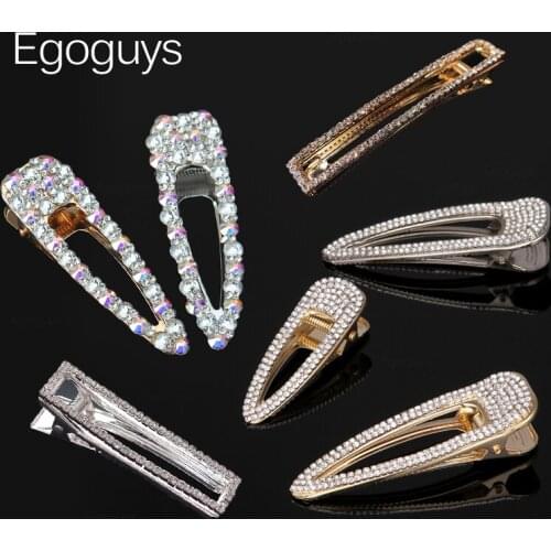 1PC Rhinestones Hair Clips Girls Geometric Hairpins Women Rectangle Crystal Barrettes Glittering Styling Drop Shape Accessories