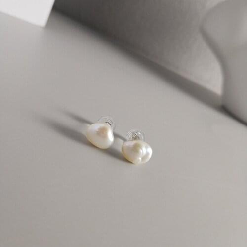 100% Authentic 925 Sterling silver dysmorphism natural pearl Irregular Baroque Pearl stud Earrings Fine jEWELRY TLE744