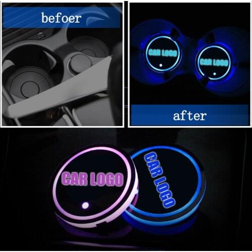 2X Car Dome LED Cup Holder Car Interior Light USB Colorful Atmosphere Light Beverage Holder Anti-slip Mat Product Bulb
