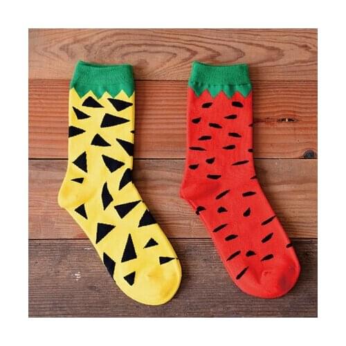2016 Retail 1Pair new fashion pineapple watermelon pattern cotton socks for men and women calcetines chaussette femme meias