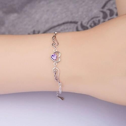 2017 Hot Selling Charming Love Heart Rhinestone Hollow Angel Wing Bracelet Jewelry