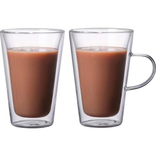 380ml Heat-resistant Double-wall Glass Cup With Handle Beer Coffee Cup Handmade Healthy Drink Tea Mugs Transparent Drinkware