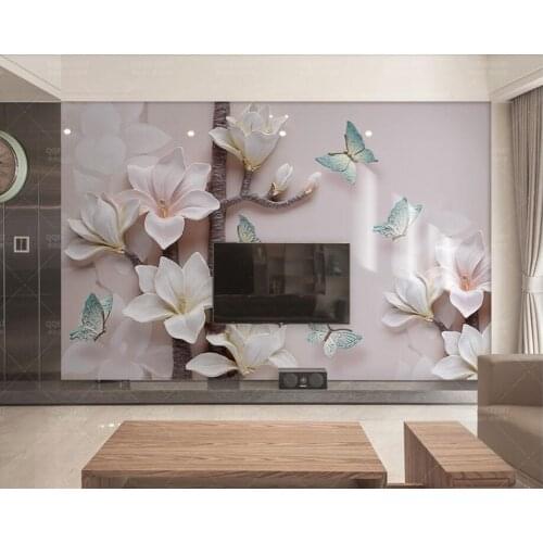 Papel de parede 3d embossed magnolia butterfly 3d wallpaper living room bedroom sofa TV backdrop murals wall papers home decor