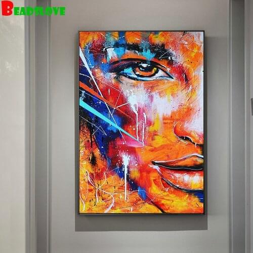 5D DIY Square Round Stone Diamond Painting Cross Stitch Fire Abstract Half Face Diamond Embroidery lady Mosaic Hobby