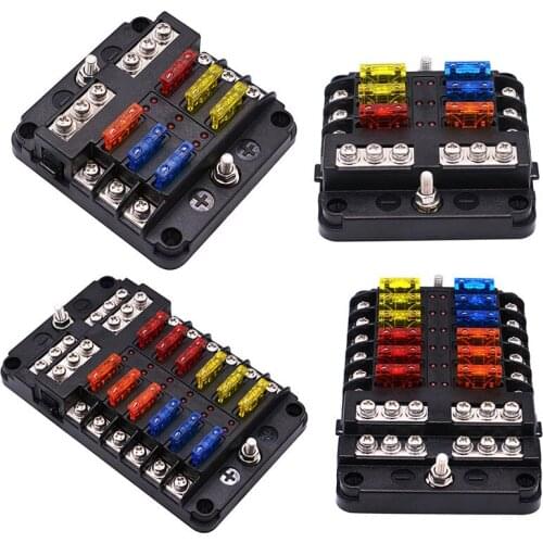 6/12 Ways Plastic Cover with negative bus Fuse Box Holder Blade With LED Warning Indicator Light for Auto Car Boat Marine Truck