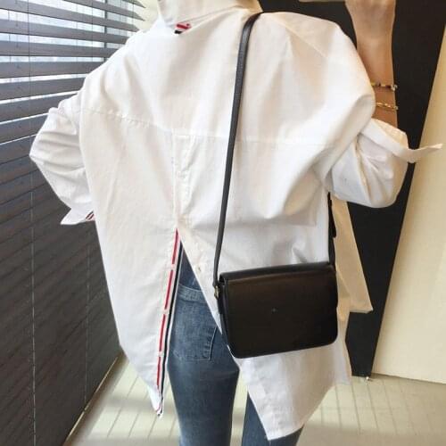 ASYMSAY New 2021 Korean Spring Lapel Back Split Single Breasted Oversized Loose Solid Patchwork Buttons Asymmetrical Top Blusas