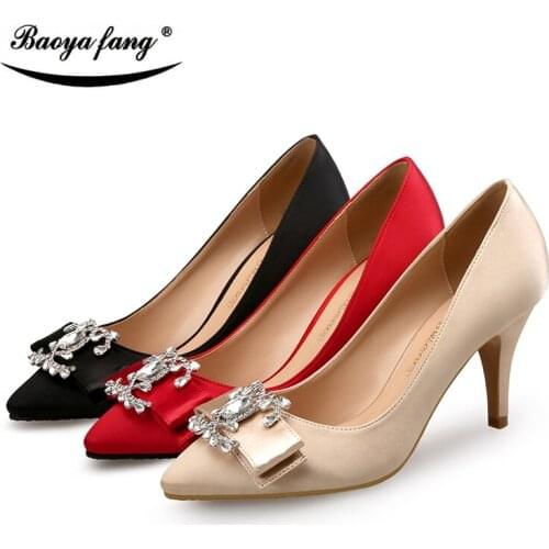 BaoYaFang womems high shoes female wedding shoes Bride shallow mouth High heels Pointed toe fashion shoes female 7cm heel