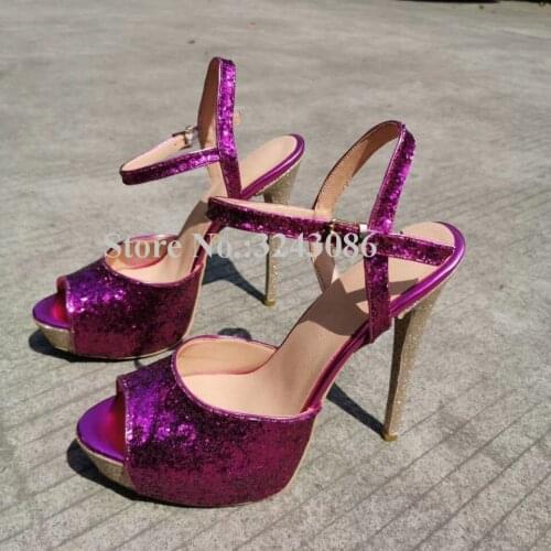 New Shining Bling Platform Sandals Lady Fashion Peep Toe Stiletto Heel Party Sandals Shoes Women Real Photos Wedding Sandals