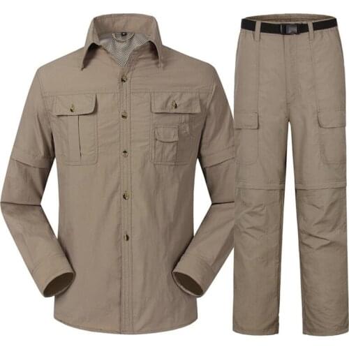 Quick Drying Shirts Spring Summer Long Sleeves Detached Into Short-sleeved Shirt Removable Pants Suits Tee Shirt Men Clothing