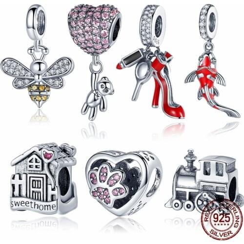 Pandach 925 Sterling Silver Heart Charm Bear Beads Fit Original 3mm Bracelets DIY Pendant Charm Jewelry Making C1054