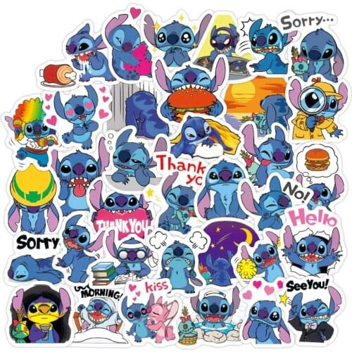 Disney 50pcs Stitch Cartoon Interstellar Baby Stitch Sticker Car Sticker Luggage Sticker Trolley Waterproof Graffiti Sticker