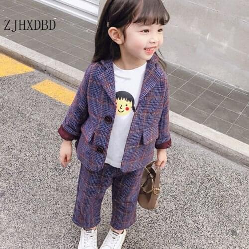 Purple 12M-8Y Kids Blazers Plaid School Suits For Baby Girl Formal Wear 2Pcs Cotton Infant Toddler Costume Children Sets School