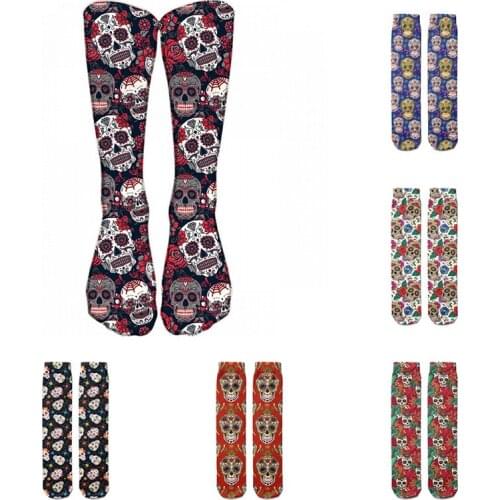 3D Cool Skull Printed Thigh High Socks for Unisex Fashion Funny Elasticity Long Socks Harajuku Cotton Comfortable Sox for Female