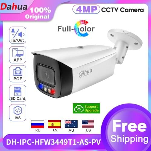 Dahua IP Camera 4MP IPC-HFW3449T1-AS-PV Full-Color WizSense Smart Home POE Built-in Mic Speaker Flashlight Alarm SD Card H.265